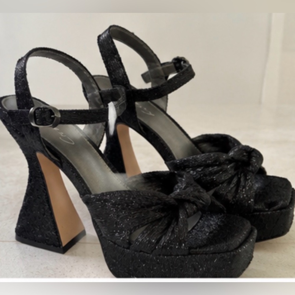 Black Platform Knotted Ankle-Strap Heels | Size 6.5 | NWT